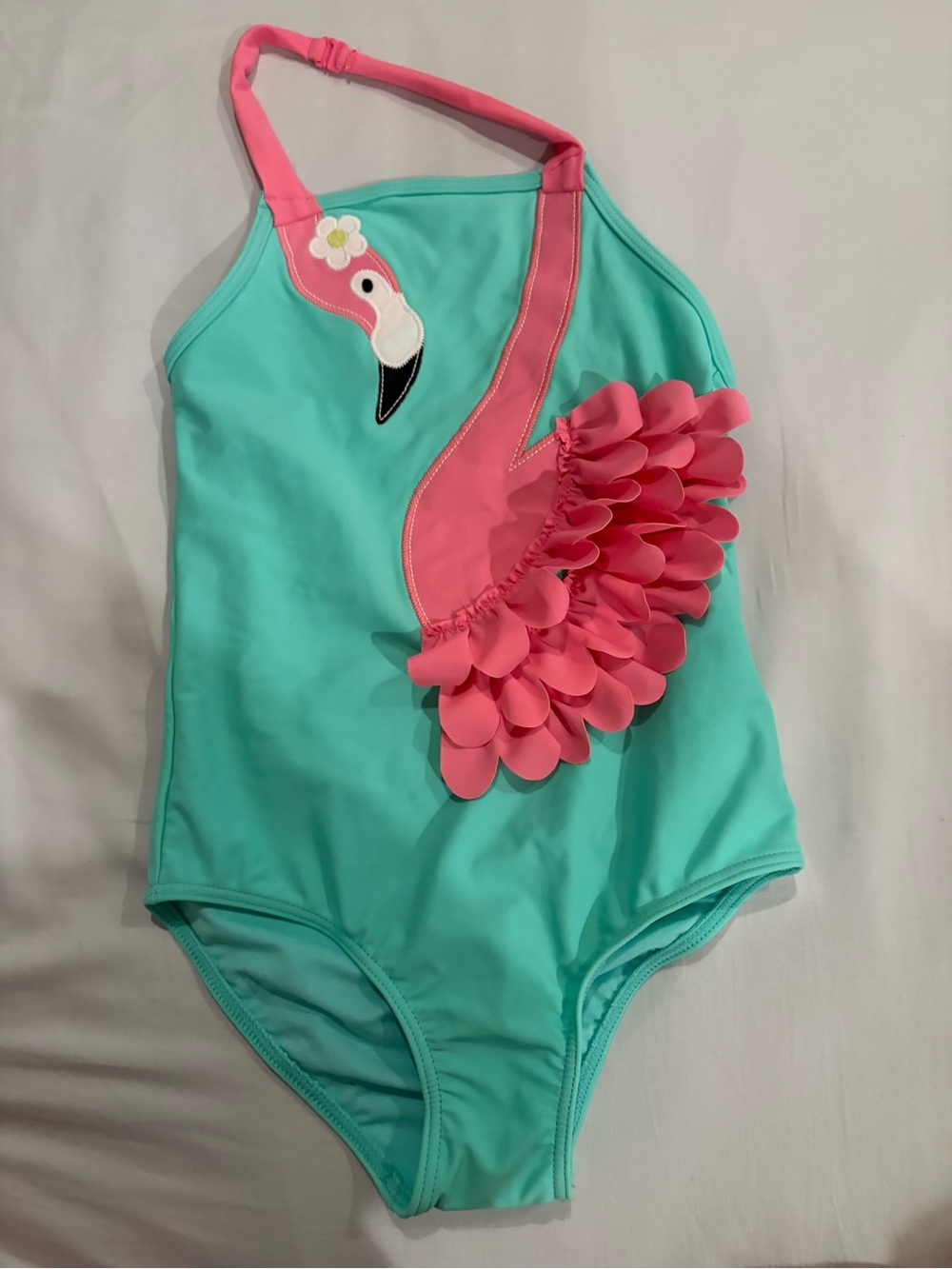 NWT Girls Aqua & Pink Flamingo One-Piece Swimsuit Size 8